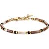 COAI Bracciale da Uomo in Agata Striata e Pietra Nera, Bracciale di Perline Cilindriche di Pietre Naturali e Acciaio Inox Dorato da Uomo