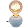 BRILONER - Lampada da tavolo con interruttore a filo, base in ceramica, E27 max. 25W, lampada da comodino, scrivania, comodino camera letto, lettura, arredo soggiorno, 10 x 8 cm, Grigio