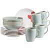 MÄSER 931927 Ossia Aguarela - Set di stoviglie per 6 persone, in stile vintage, 18 pezzi, in ceramica, con piatto da colazione, ciotola per cereali e tazza da caffè, grande, papavero, gres