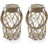 Funsoba Vaso rustico da appendere in stile nautico con corda, vaso di vetro per fiori secchi con manico, confezione da 2 (2 vasi da 20,3 cm)