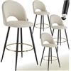 tectake® Sgabello da bar con schienale in velluto, set da 4 sgabelli, sgabello imbottito, gambe in acciaio, poggiapiedi regolabile, piedini antiscivolo, ideale per cucina e bar - Crema/Nero