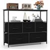 COSTWAY Comò con 5 Cassetti, Cassettiera con 2 Mensole Aperte in Legno e Struttura in Metallo, Unità Organizzatore per Conservazione per Ingresso e Soggiorno, 100×30×80 cm (Nero)