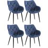CLP Set di 4 poltroncine decorative Tanna in velluto I Fodera trapuntata I Seduta comfort con braccioli, Colore:blu
