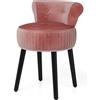 RELAX4LIFE Sgabello da Trucco Imbottito con Schienale, Sedia da Vanity in Velluto con Schienale Basso e Gambe in Legno Massello, Sedia da Trucco Modero per Camera da Letto e Soggiorno (Rosa)
