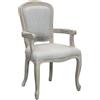 milani home - sedia da pranzo vintage in legno e tessuto, grigio, con braccioli, 57 x 57 x 90 cm