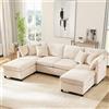Wyibwy Divano moderno componibile a U,Divano moderno 5 posti con poggiapiedi rimovibile,divano angolare a L con Cuscini,divani componibile a U per soggiorno,in tessuto ciniglia(Beige)