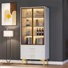 Wiuzo Elegante vetrina in vetro con due ante in vetro, gambe dorate, ripiani mobili, vetrina con luce a LED, vetrina in vetro, armadietto alto, vetrina con supporto, 70 x 35 x 150 cm