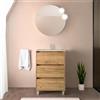 Inbagno Mobile bagno a terra 60 cm rovere africa con lavabo ad incasso in ceramica, 3 cassetti con chiusura soft-close, Linea GAYA
