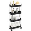 BAKAJI Carrello Carrellino Slim Stretto Sottile Salvaspazio Cucina Bagno Ripostiglio con Ripiani e 4 Ruote, Scaffale Portaoggetti Multiuso con Rotelle Nero 40 x 13 x 85 cm (4 Ripiani)