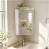 Pamapic Armadietto da bagno a specchio con ripiani regolabili, armadio angolare da bagno, pensile con specchio da bagno, 32 x 32 x 65 cm, bianco