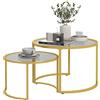 HOMCOM Lot de 2 tables basses gigognes rondes 70/54 cm plateau verre trempé et pied en acier au carbone design moderne doré