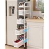UMDONX Carrello Stretto in Metallo a 5 Livelli, Carrello da cucina con cassetti estraibili, Ripiano a Nicchia su Rotelle, per Piccoli Ambienti, Soggiorno, Studio, Bagno(Bianco)