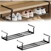 GOEDCH 2 ripiani regolabili sotto l'armadio, impilatore per scarpe: 40 - 70 cm, organizer estraibile sotto l'armadio, cestello sospeso in metallo per scarpe, nero