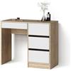 Livinity Tavolo da toeletta Imola, Sonoma 90 cm | senza specchio · 4 cassetti · Da terra · Look senza maniglie · Forma compatta