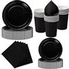 Nkaiso 50 Pezzi Set Piatti di Carta Nero Intenso -10 Ospiti | Stoviglie per Feste 10 x 23cm & 10 x 18cm Piatti di Carta, 10 Tazze, 20 Tovaglioli - Per Compleanno Festa Adulti, Matrimonio