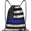 Generic Zaino con Coulisse Thin Blue Line Flag Sacchetta Sportiva Pieghevole Sacca da Palestra Leggero Borsa con Coulisse per Viaggi Spiaggia Scuola