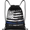 Generic Zaino con Coulisse Thin Blue Line Flag Sacca da Palestra Leggero Borsa con Coulisse Impermeabile Sacchetta Sportiva per Viaggi Unisex Vacanze