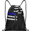 Generic Zaino con Coulisse America Thin Blue Line Flag Police Sacchetta Sportiva Pieghevole Borsa con Coulisse Grande capacità Sportiva Zainetto per Spiaggia Unisex Scuola