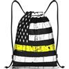 Generic Zaino con Coulisse 911 Dispatcher Thin Gold Line Flag Sacca da Palestra Leggero Borsa con Coulisse Pieghevole Sacchetta Sportiva per Scuola Unisex Vacanze