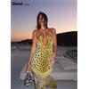 WEIRD PUSS Strano Puss Leopard-Print Halter Dress donna estate orlo irregolare Backless Chiffon Patchwork Trend abbigliamento bidirezionale Sexy Chic aderente