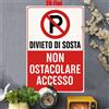 NONE , Cartello di divieto italiano da parete in metallo - Avviso "Divierto di Sosta" per parcheggio, rosso e bianco, senza indicazione di parcheggio,
