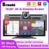 srnubi Dash Cam da 10.26 pollici Telecamera retrovisiva Wireless Carplay Android Auto 4K Car DVR Lettore di navigazione Videoregistratore Cruscotto Wifi AUX