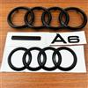 QUATTRO Per AUDI A6 2012-2017 Emblema ABS a 4 Anelli per Cofano Anteriore e Bagagliaio Posteriore, Adesivo Nero Lucido Sline Quattro Accessori