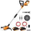 JYGMPRO 21V Decespugliatore a Batteria, Tagliabordi a Batteria Brushless, 2 Batterie 2,0Ah, 2 Bobina(5m), 2 Lame, Impugnatura Regolabile, Tubo Telescopico, Testa Girevole 90°per Giardino Potatura