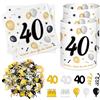 BOYATONG 20 pezzi di tovaglioli per 40° compleanno + 12 portacandele per decorazione da tavolo 40 + 500 coriandoli, decorazione per 40° compleanno uomo donna, decorazione da tavolo 40 anni, colore nero oro
