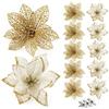 Agoer Fiori per Albero di Natale, 24 pcs Fiori Artificiali Natalizi in Colore Oro Glitter di 15CM, Addobbi Albero di Natale Artificiali Poinsettia
