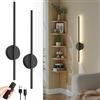 Aipsun 2pcs lampada da parete ricaricabile con telecomando per interni, 10000mAh - 60CM Nero 5W 360°lampada da soggiorno ruotabile con Temporizzazione e regolazione, 3000K-6000K, per camera da letto