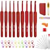 Wixovo Uncinetto Set 9 Pezzi, Uncinetti Ergonomici Crochet Kit Completo con Manico Morbido, Astuccio e Accessori, Kit Uncinetto Professionale Regalo per Principianti e Amanti (Rosso, 2,0-6,0 mm)