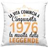 Vulfire Federa per Cuscino personalizzato Idea Regalo per compleanno 1976 La vita comincia a cinquanta la nascita delle leggende, festa dei 50 anni - senza Imbottitura (Bianco)
