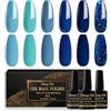 Shining She Smalto Semipermanente Unghie,6 Colori Azzurro Lake Blue Blu Foschia Blu Marino Blu Glitter Smalti Semipermanenti per Unghie Soak-Off UV/LED per Nail Art Salone, 8ML