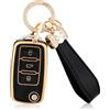 OFFCURVE Cover Chiave per VW Custodia Chiavi Auto con Portachiavi Chiavi Telecomando 3 Tasti per Volkswagen Polo Golf 4/5/6 Multivan T5 Caddy Jetta Bora Superb Passat Fabia Seat Ibiza (Oro Nero)