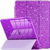 INFILAND Custodia per iPad 9a generazione 2021/iPad 8a generazione 2020/iPad 7a generazione 2019 da 10,2, custodia glitterata con retro trasparente, portapenne per bambini e ragazze (viola)