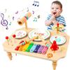 YGJT Strumenti Musicali Batteria per Bambini Tamburo Bambino 1 2 3 4 5 Anni , 11 in 1 Xilofono Giocattolo Musicale Legno,Giochi Montessori 1 anno, Regalo Bambina Bambino per Compleanno,Natale,Pasqua
