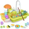 Ulikey Lavello per Bambini, Lavello Giocattolo con Acqua, Giocattoli da Pesca, Sistemi Automatici di Circolazione Dell'acqua, Accessori Cucina Giocattolo, Lavello Cucina per Bambini 3+ (Verde)