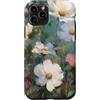 Graziosi disegni floreali Custodia per iPhone 11 Pro Fiori pittorici bianchi e rosa su verde acqua
