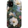 Graziosi disegni floreali Custodia per iPhone 11 Fiori pittorici bianchi e rosa su verde acqua