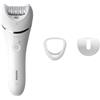 Philips Epilator Series 8000, dispositivo di epilazione Wet & Dry cordless per gambe e corpo con testina per zone delicate e testina per contatto ottimale con la pelle, modello BRE700/00