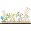 FOSDICK Decorazioni Pasquali da Tavolo in Legno, Pasqua Decorazioni Cartello per Supporto con Coniglietti Fiori Primavera, Coniglio Pasquale in Legno, Addobbi Pasquali per Casa, Studio, Feste Giardino