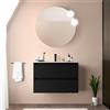 Inbagno Mobile bagno sospeso 80 cm nero satinato con lavabo in ceramica ad incasso, 2 cassetti con chiusura soft-close, Linea GAYA