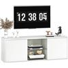 HOMCOM Mobile Porta TV fino a 55, Mobiletto TV Sospeso o a Terra da 120 cm con Ante Soft Close, Foro Passacavi e Ripiano in Vetro, per Soggiorno e Salotto, Bianco Effetto Legno