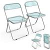 Bonnlo Set 2 Sedie Pieghevoli con Struttura in Acciaio e PET, Seduta Salvaspazio Richiudibile con Piedini, da Viaggio, Cucina, Soggiorno e Conferenza, 47 x 47 x 74 cm, Azzurro Trasparente
