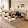 Blishom Letto contenitore idraulico 180X200CM, letto matrimoniale imbottito con testiera e contenitore, giroletto con rete a doghe, letto per ragazzi, senza materasso,Beige
