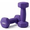 Relaxdays Set da 2 manubri Relaxdays, ghisa 1 kg, rivestiti antiscivolo, per allenamento a casa, viola