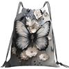 Generic Zaino con Coulisse Black And White Butterfly Flower Borsa con Coulisse Impermeabile Sacca da Palestra Grande capacità Drawstring Backpack per Unisex Spiaggia Scuola