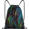 Generic Zaino con Coulisse Blue Neon Paint Splatter Sacca da Palestra Leggero Sacchetta Sportiva Resistente Borsa con Coulisse per Unisex Spiaggia Scuola