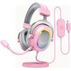 FiFine Cuffie da gioco FIFINE con microfono, cuffie over-ear con cavo, cuffie USB, rosa